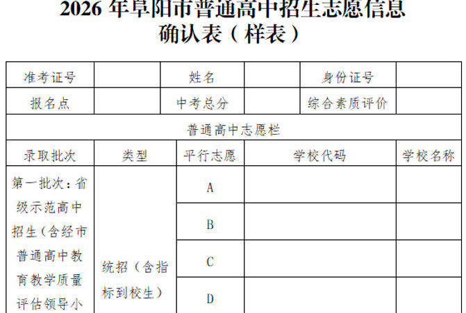 阜阳市教育局关于2026年普通高中招生考生志愿网上填报的温馨提醒